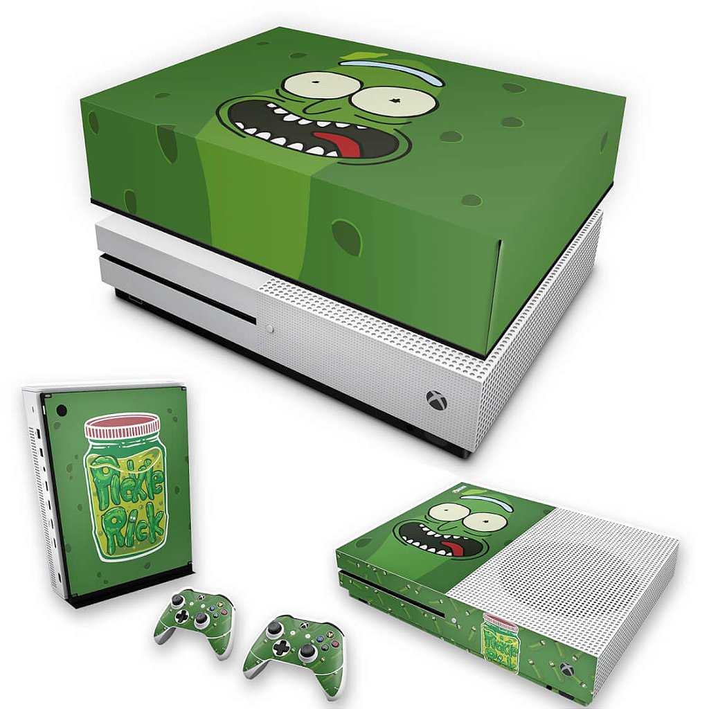 KIT Capa Anti Poeira e Skin Anti-Rage Xbox One S Slim - Pickle Rick and Morty