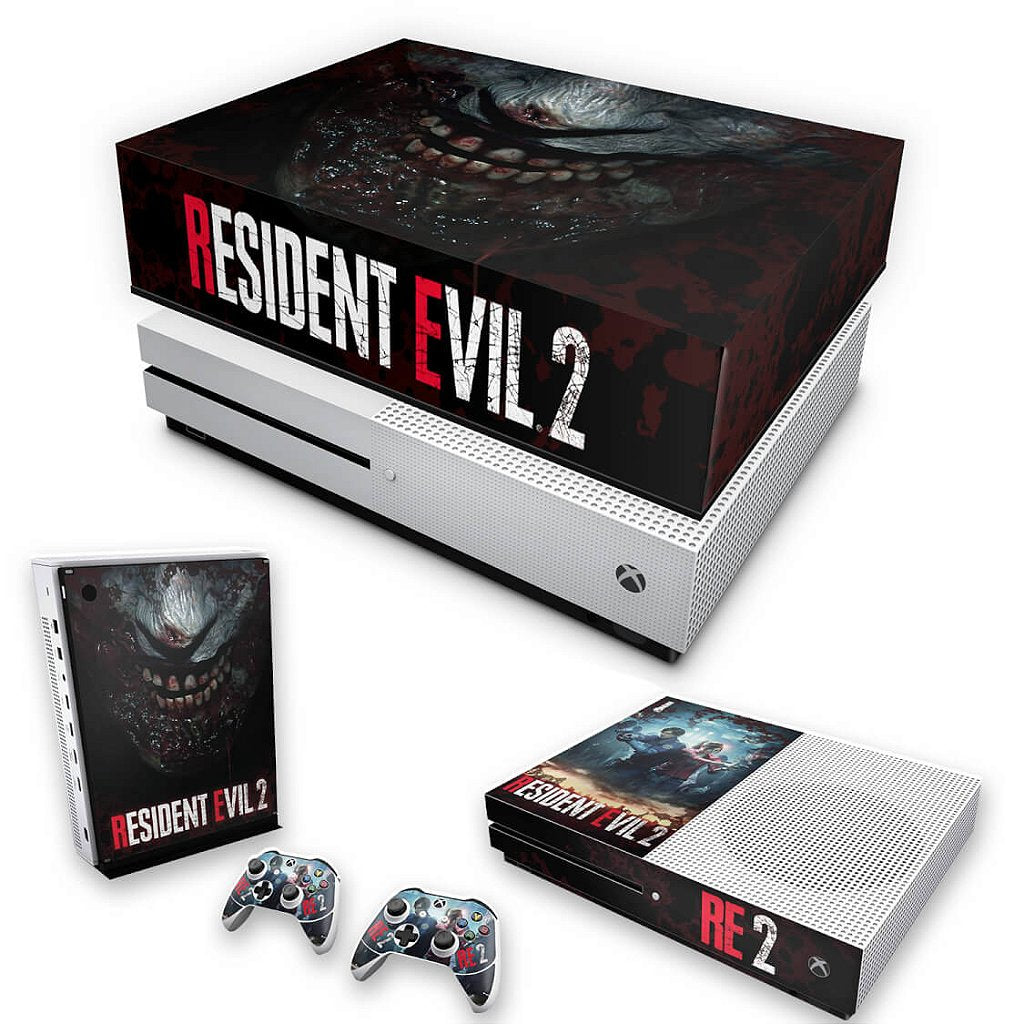 KIT Capa Anti Poeira e Skin Anti-Rage Xbox One S Slim - Resident Evil 2 Remake