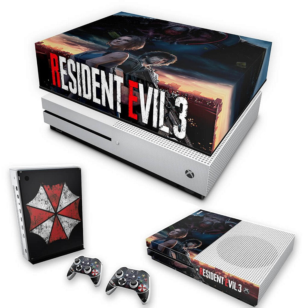 KIT Capa Anti Poeira e Skin Anti-Rage Xbox One S Slim - Resident Evil 3 Remake