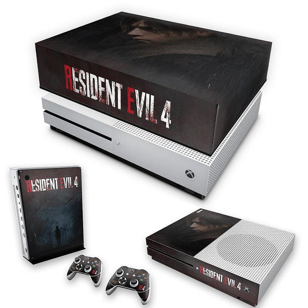 KIT Capa Anti Poeira e Skin Anti-Rage Xbox One S Slim - Resident Evil 4 Remake