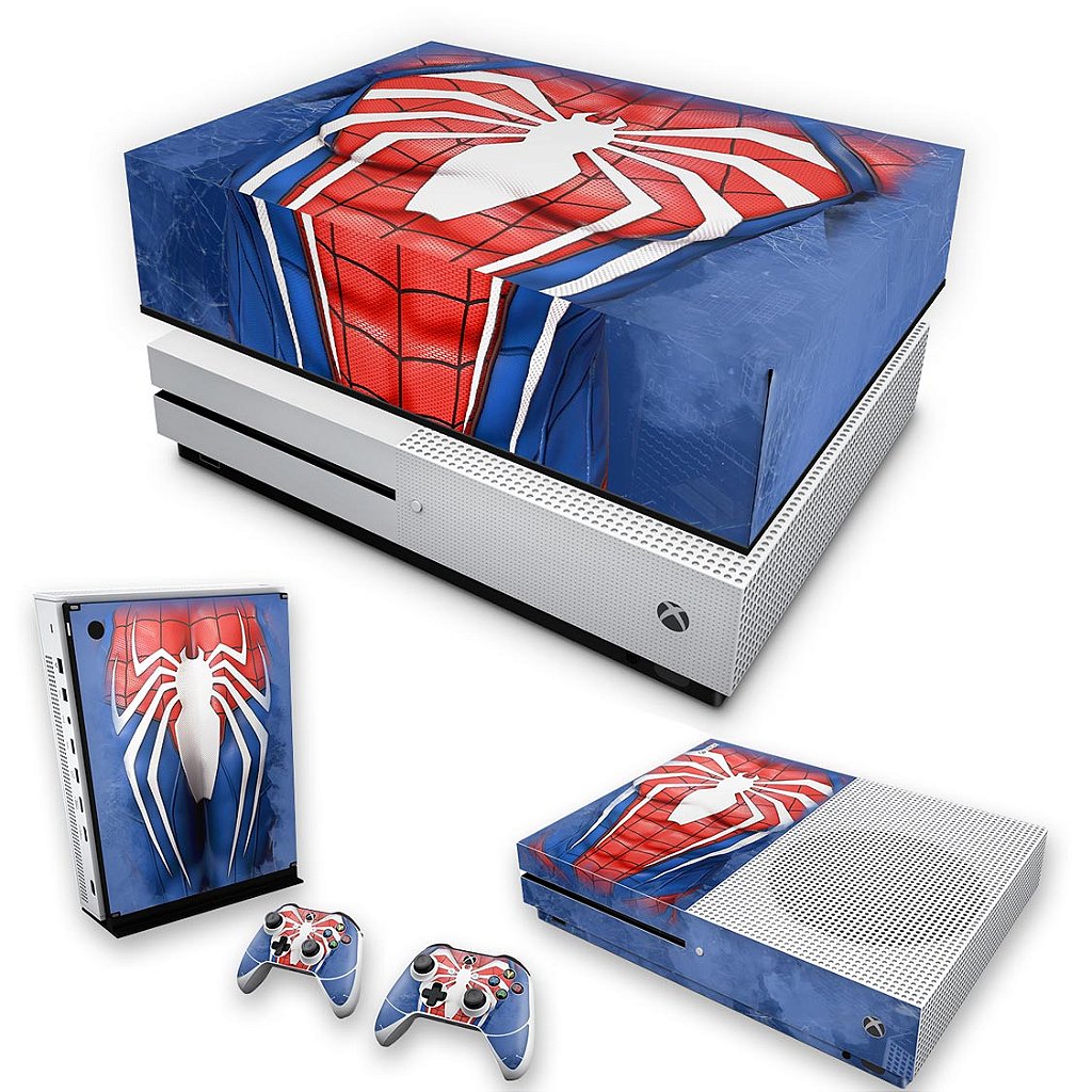 KIT Capa Anti Poeira e Skin Anti-Rage Xbox One S Slim - Spider-Man Homem Aranha 2