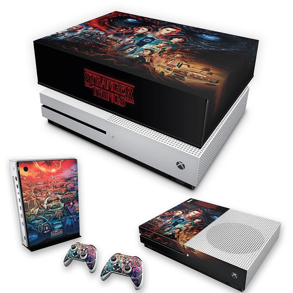KIT Capa Anti Poeira e Skin Anti-Rage Xbox One S Slim - Stranger Things