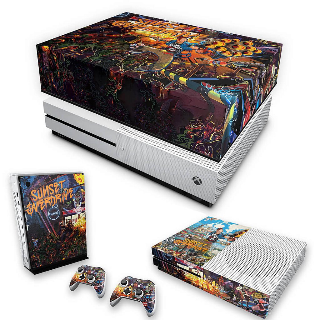 KIT Capa Anti Poeira e Skin Anti-Rage Xbox One S Slim - Sunset Overdrive