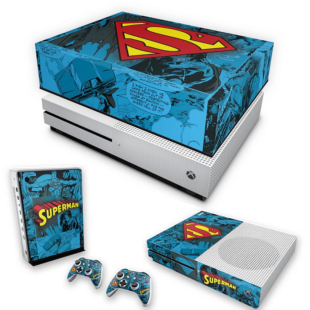 KIT Capa Anti Poeira e Skin Anti-Rage Xbox One S Slim - Super Homem Superman Comics