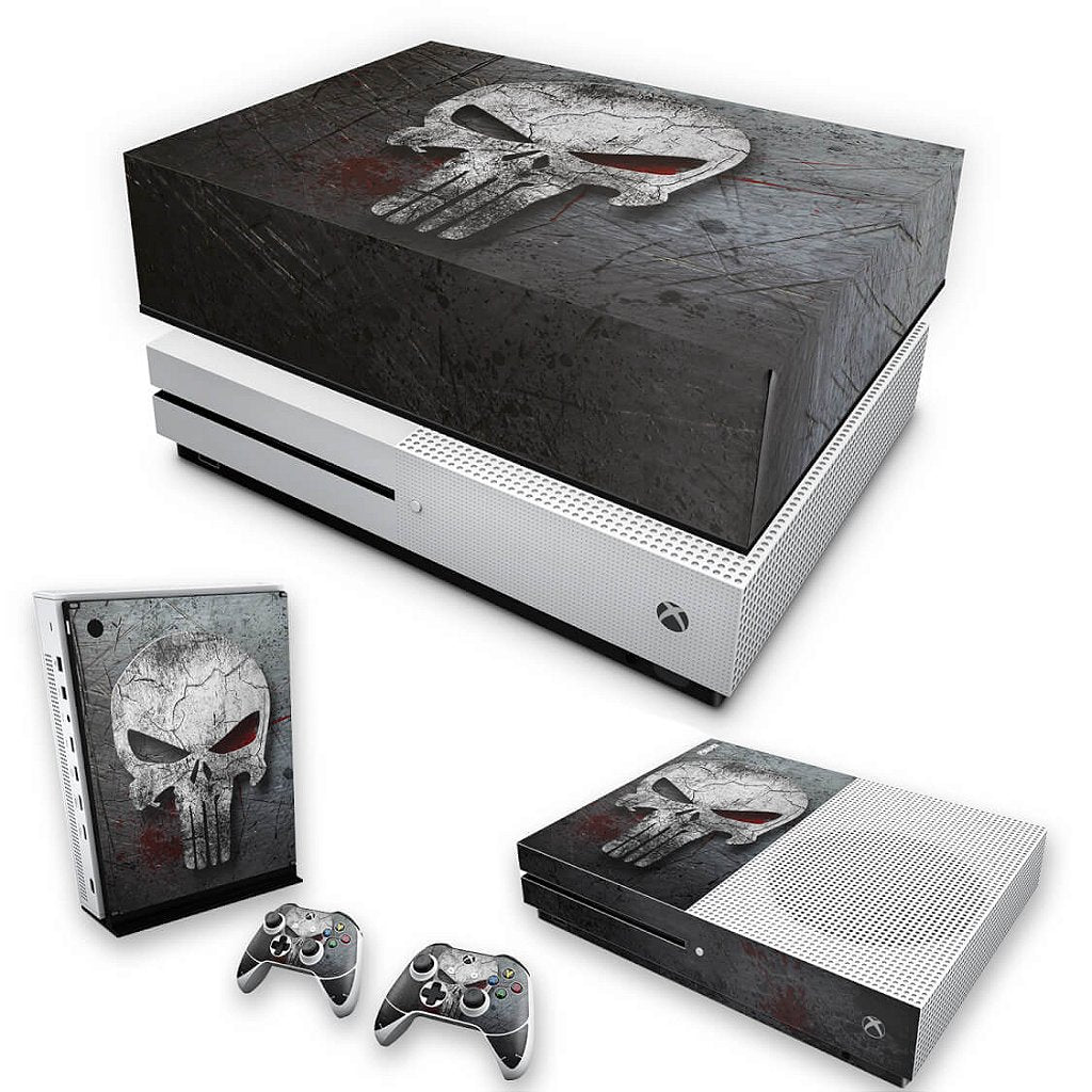 KIT Capa Anti Poeira e Skin Anti-Rage Xbox One S Slim - The Punisher Justiceiro #b