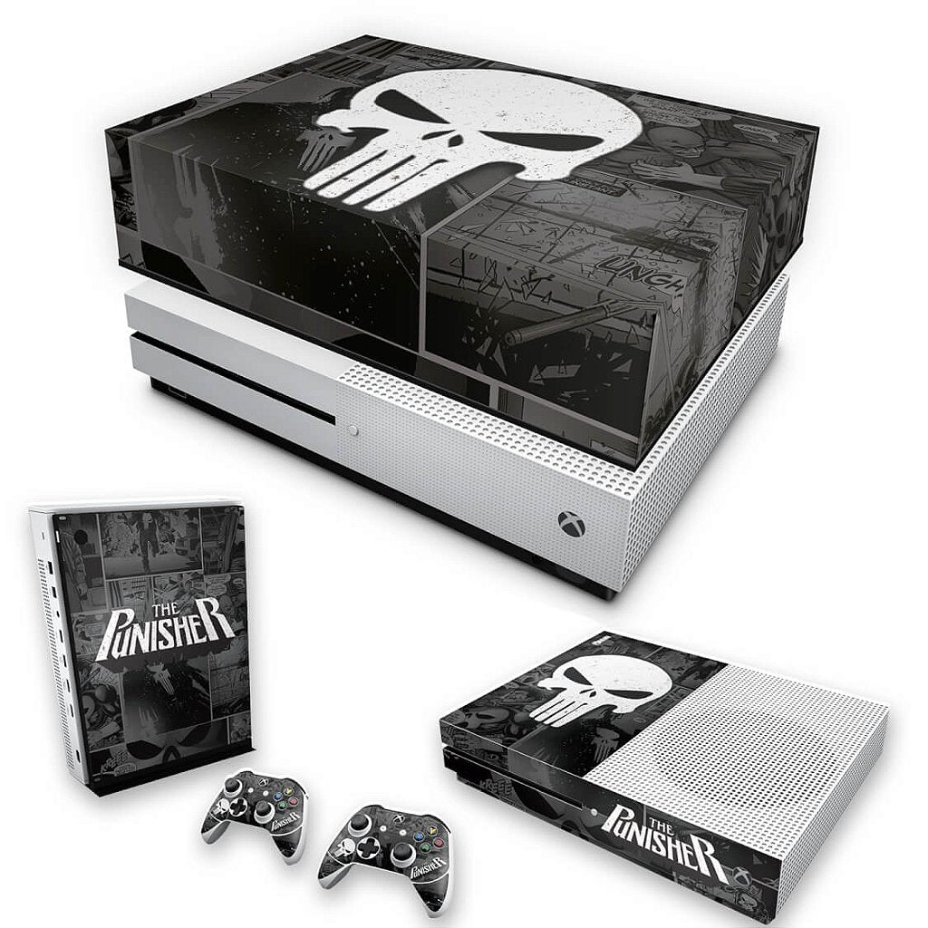KIT Capa Anti Poeira e Skin Anti-Rage Xbox One S Slim - The Punisher Justiceiro Comics