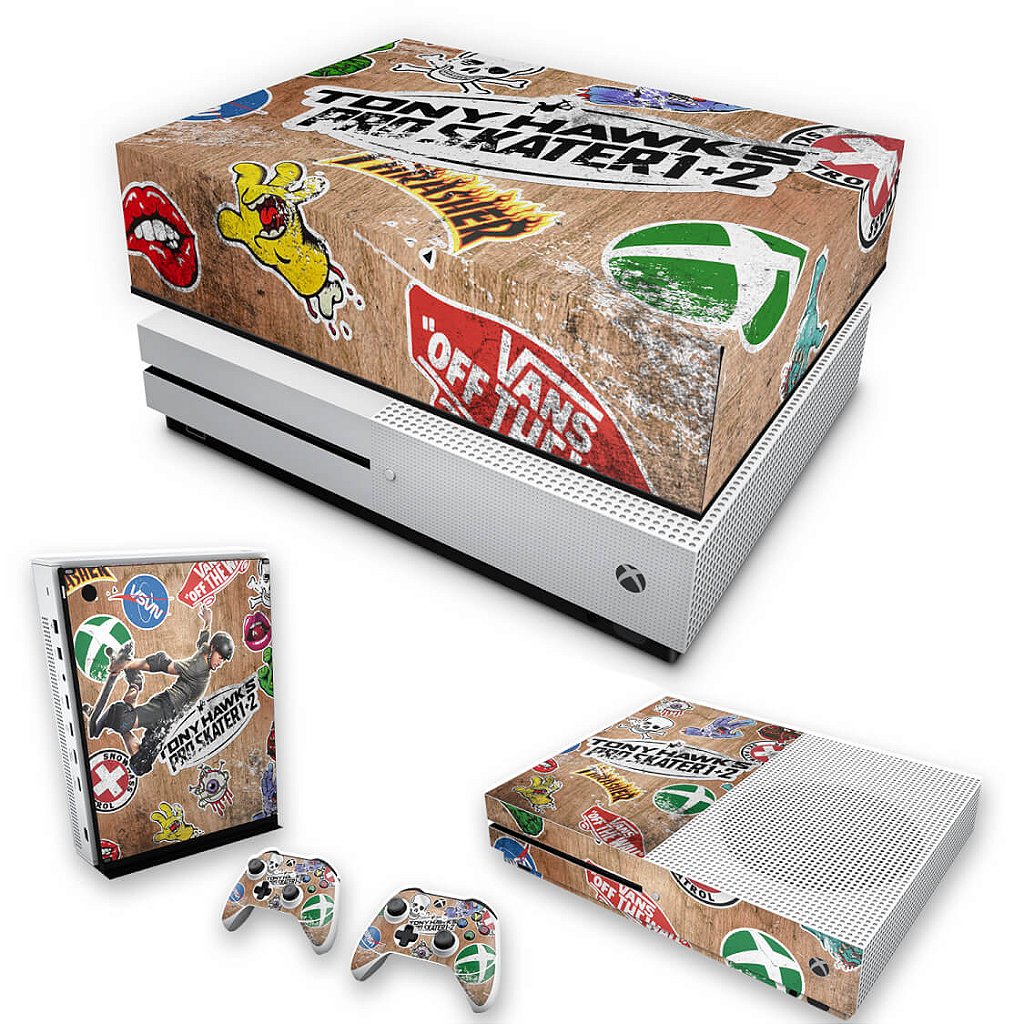 KIT Capa Anti Poeira e Skin Anti-Rage Xbox One S Slim - Tony Hawk's Pro Skater