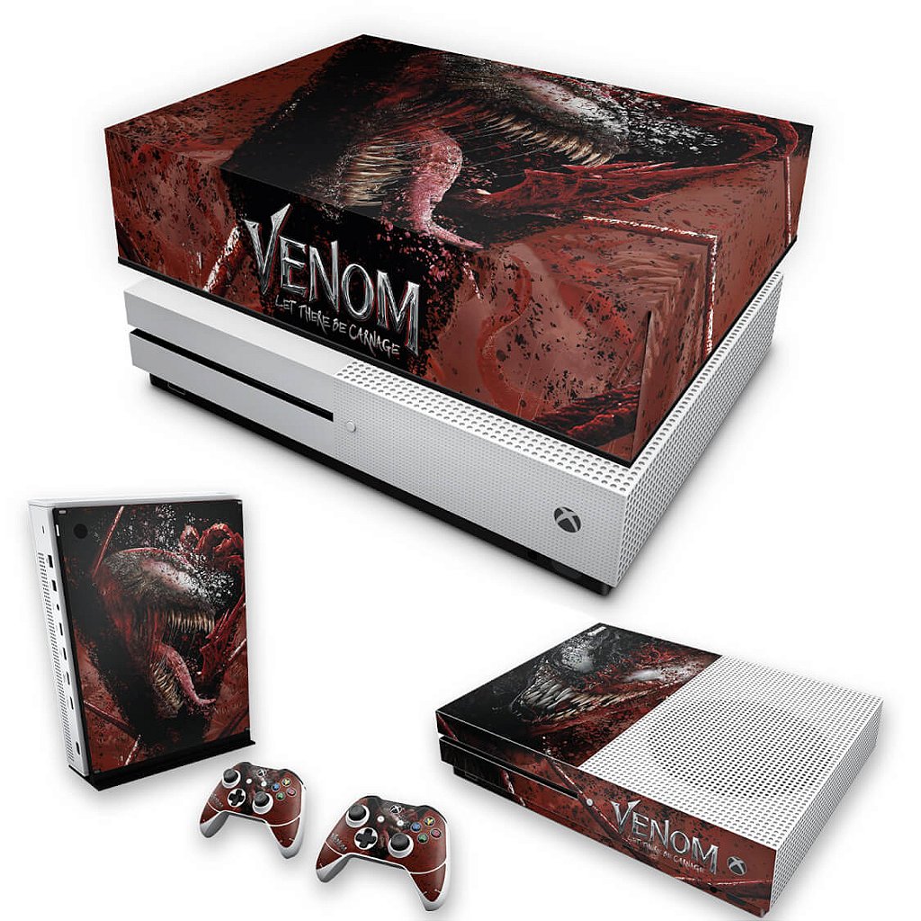 KIT Capa Anti Poeira e Skin Anti-Rage Xbox One S Slim - Venom Tempo de Carnificina