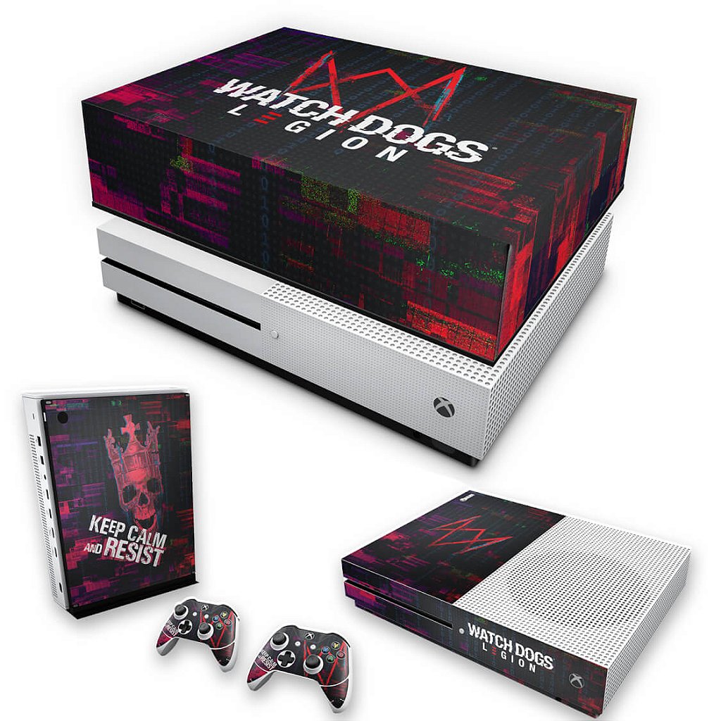 KIT Capa Anti Poeira e Skin Anti-Rage Xbox One S Slim - Watch Dogs Legion