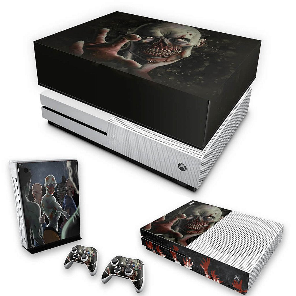 KIT Capa Anti Poeira e Skin Anti-Rage Xbox One S Slim - Zombie Zumbi The Walking