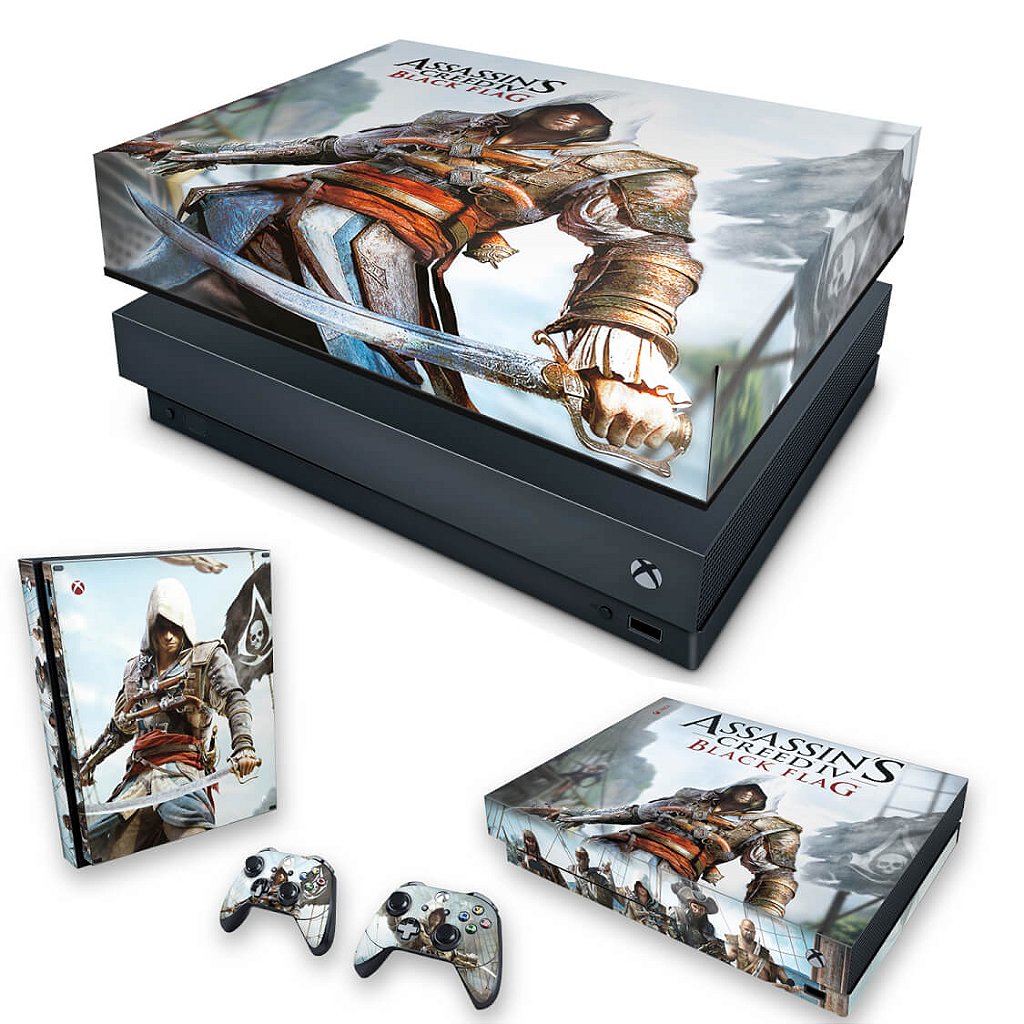 KIT Capa Anti Poeira e Skin Anti-Rage Xbox One X - Assassin's Creed Black Flag