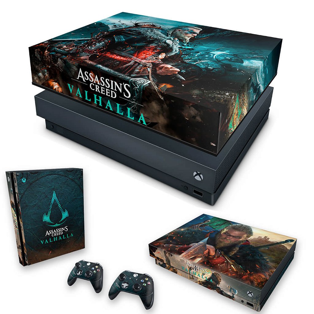 KIT Capa Anti Poeira e Skin Anti-Rage Xbox One X - Assassin's Creed Valhalla