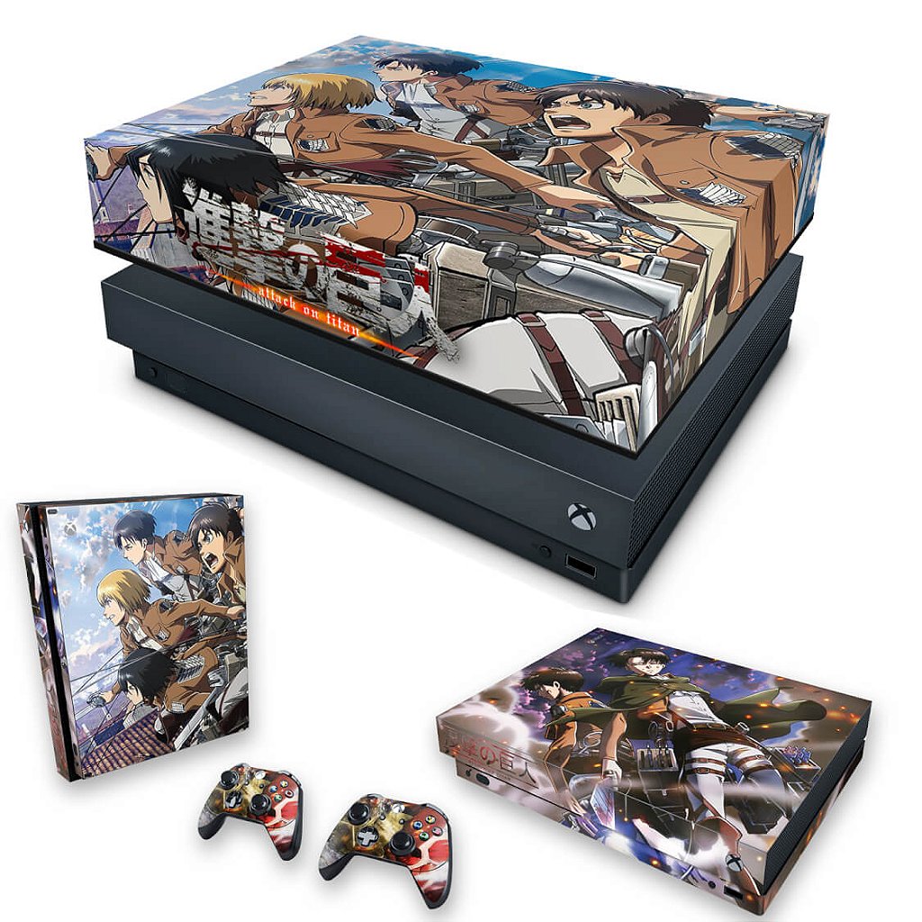 KIT Capa Anti Poeira e Skin Anti-Rage Xbox One X - Attack on Titan #A