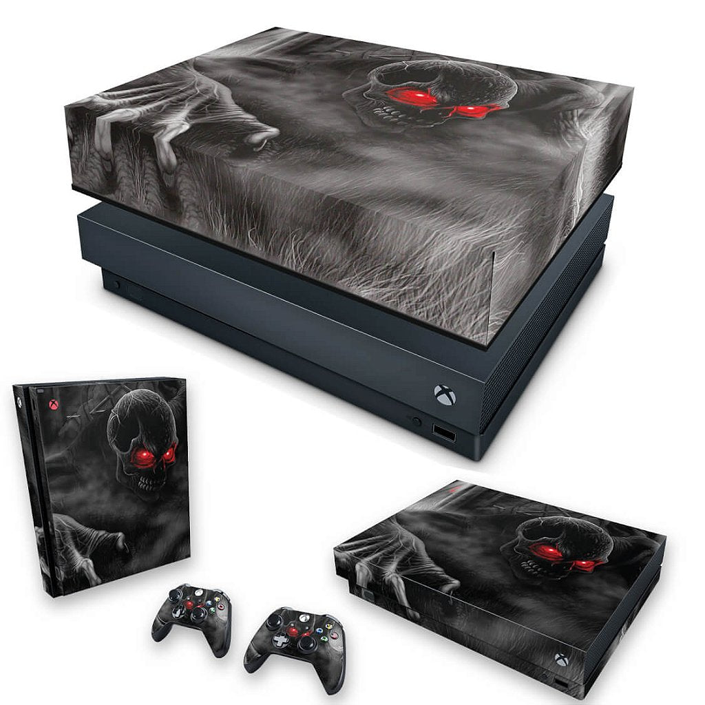 KIT Capa Anti Poeira e Skin Anti-Rage Xbox One X - Caveira Skull