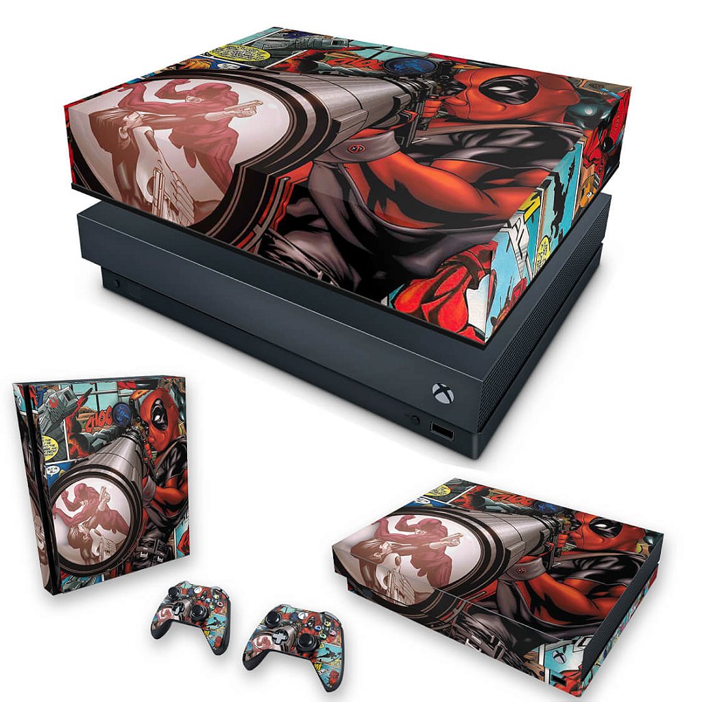 KIT Capa Anti Poeira e Skin Anti-Rage Xbox One X - Deadpool