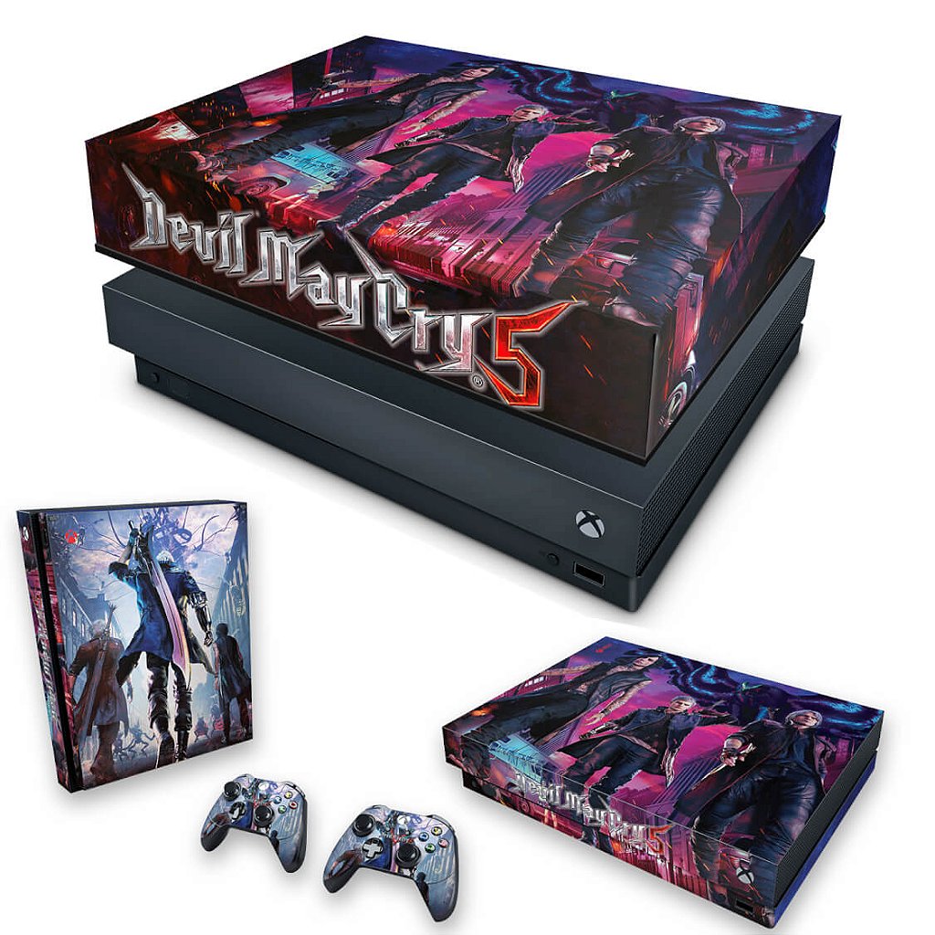 KIT Capa Anti Poeira e Skin Anti-Rage Xbox One X - Devil May Cry 5