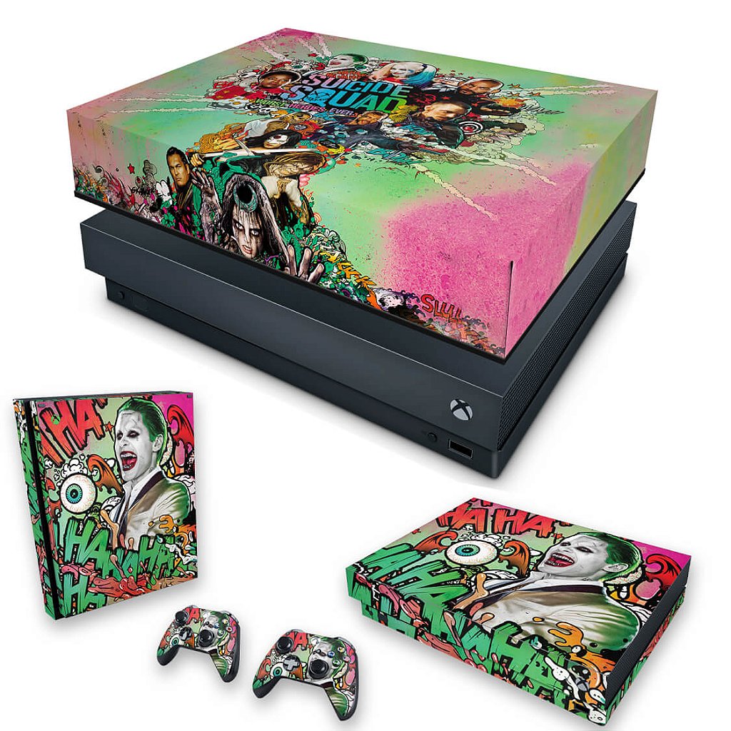 KIT Capa Anti Poeira e Skin Anti-Rage Xbox One X - Esquadrão Suicida #B