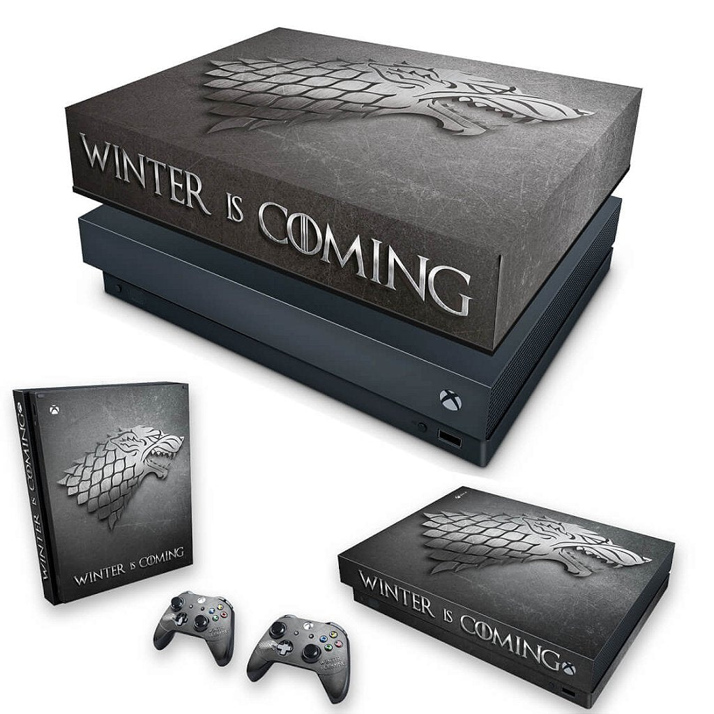 KIT Capa Anti Poeira e Skin Anti-Rage Xbox One X - Game Of Thrones Stark