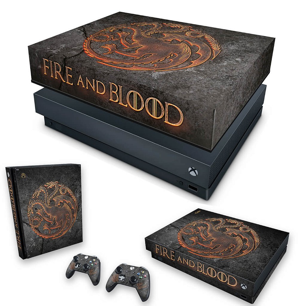 KIT Capa Anti Poeira e Skin Anti-Rage Xbox One X - Game of Thrones Targaryen
