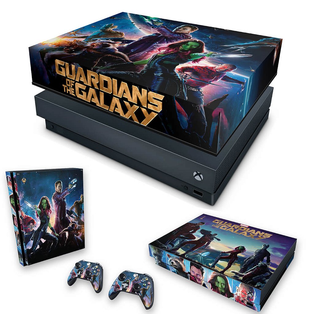 KIT Capa Anti Poeira e Skin Anti-Rage Xbox One X - Guardiões da Galaxia