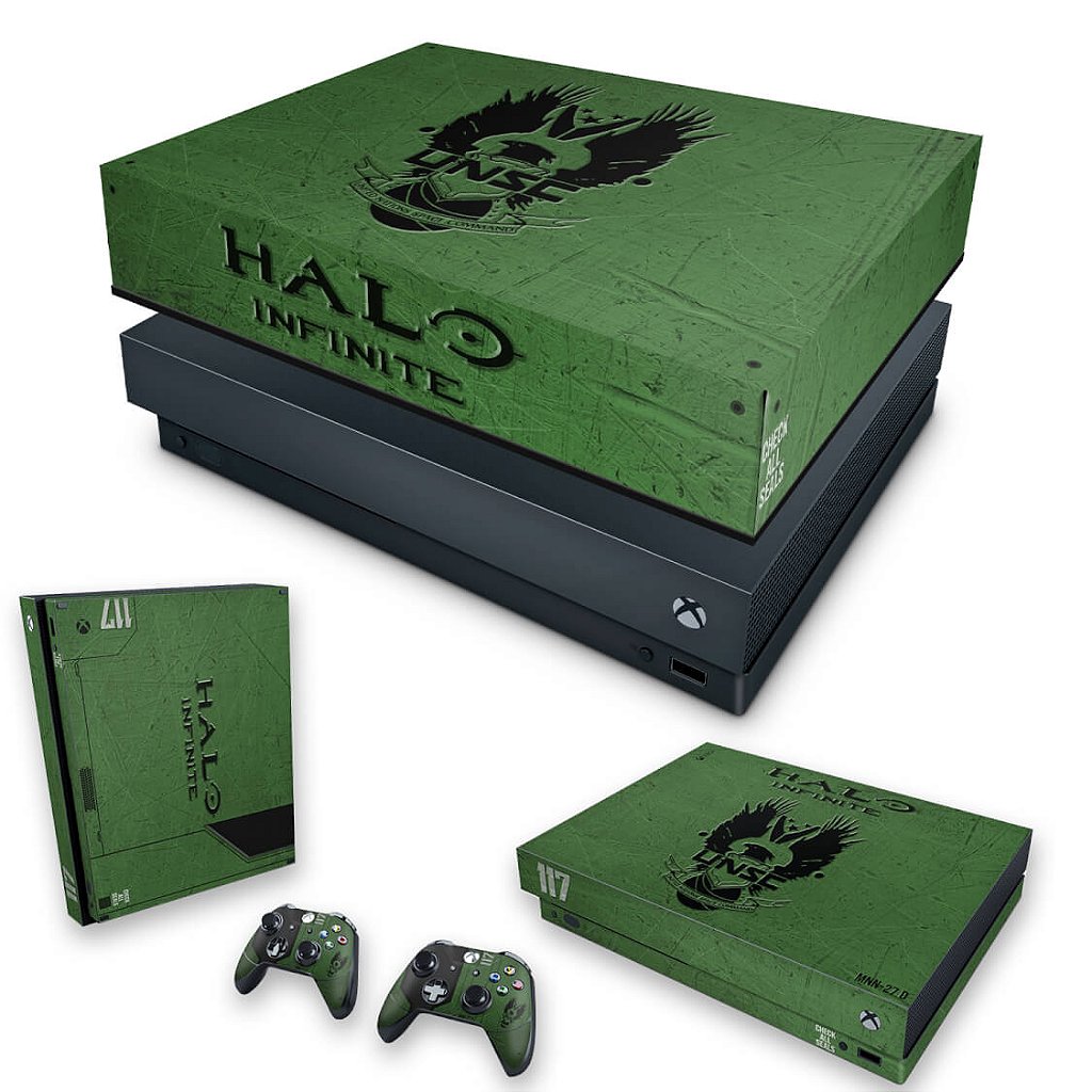 KIT Capa Anti Poeira e Skin Anti-Rage Xbox One X - Halo Infinite