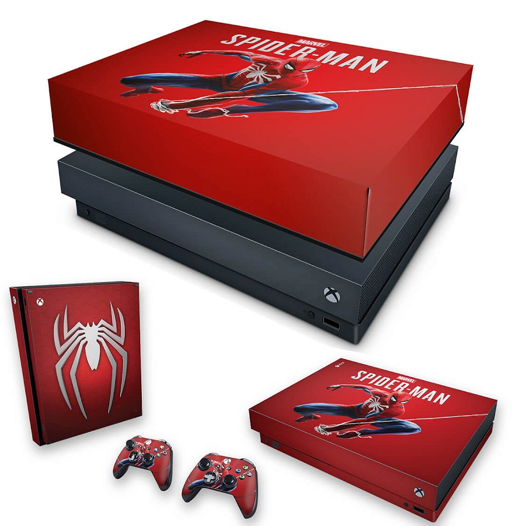 KIT Capa Anti Poeira e Skin Anti-Rage Xbox One X - Homem Aranha Spider-man