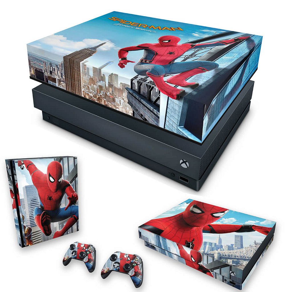 KIT Capa Anti Poeira e Skin Anti-Rage Xbox One X - Homem Aranha - Spiderman Homecoming