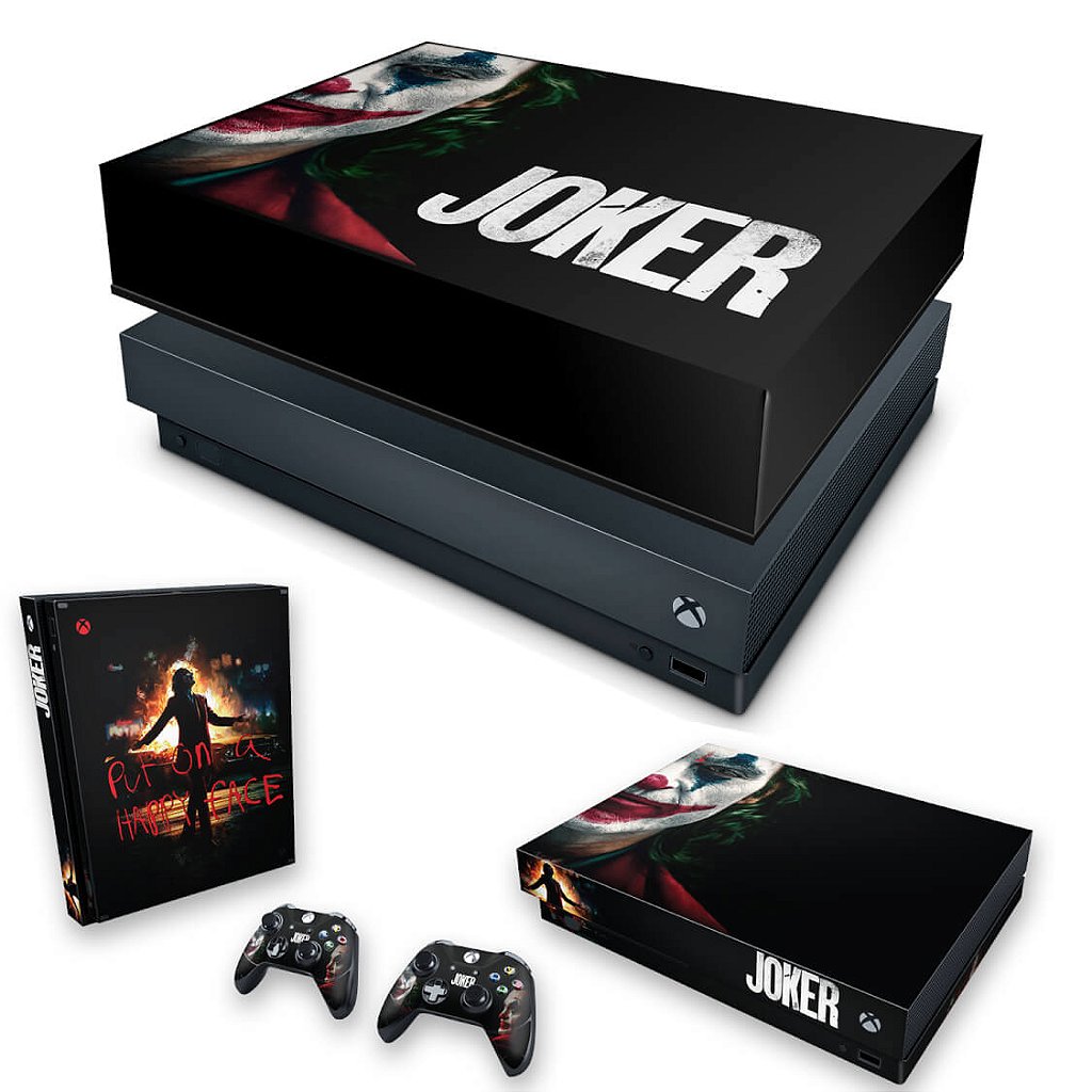 KIT Capa Anti Poeira e Skin Anti-Rage Xbox One X - Joker Coringa Filme