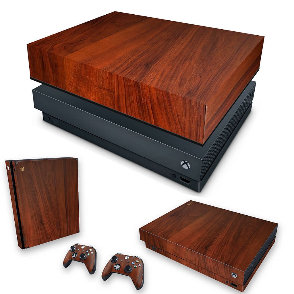 KIT Capa Anti Poeira e Skin Anti-Rage Xbox One X - Madeira