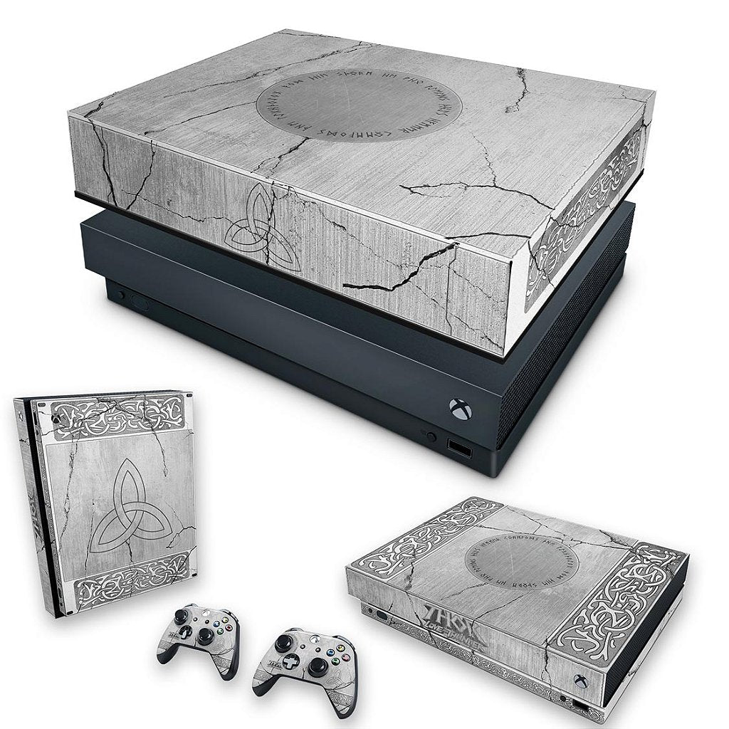 KIT Capa Anti Poeira e Skin Anti-Rage Xbox One X - Mjolnir Thor Amor e Trovão