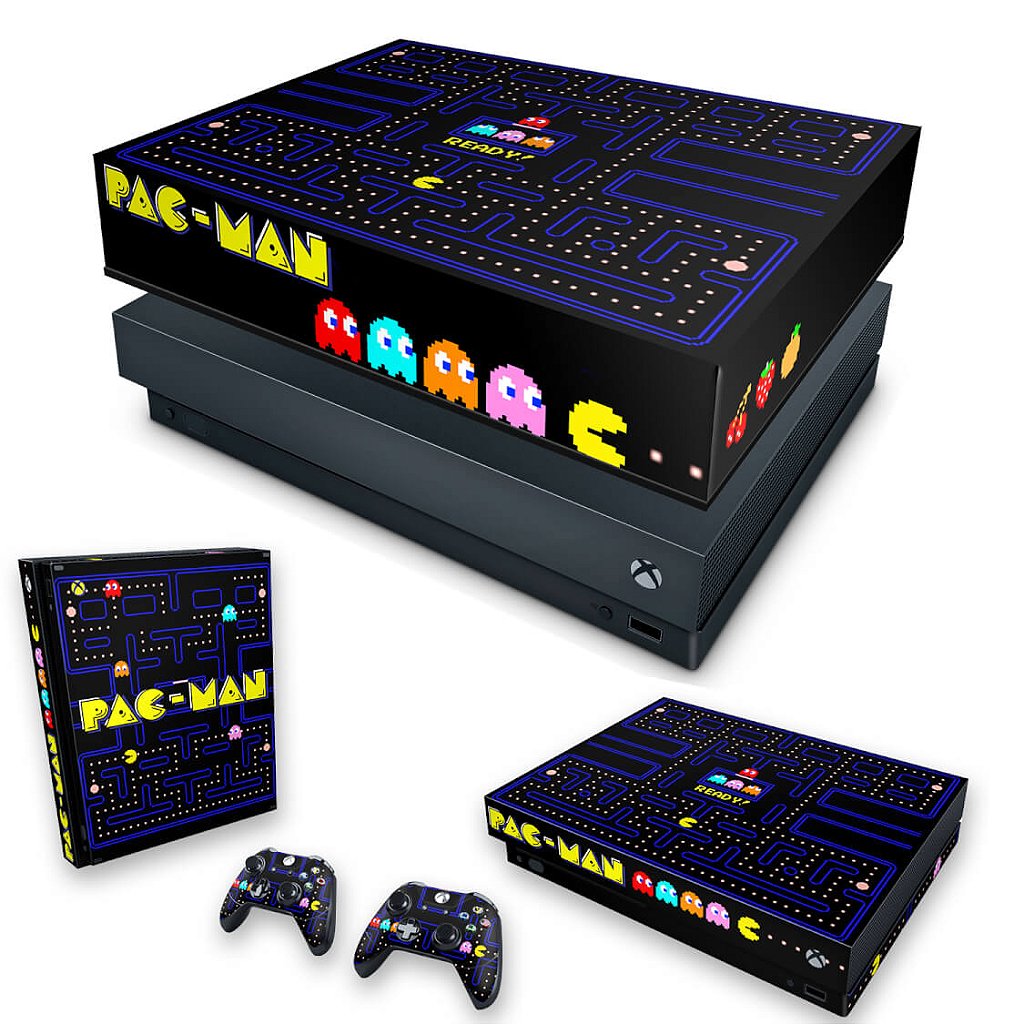 KIT Capa Anti Poeira e Skin Anti-Rage Xbox One X - Pac Man