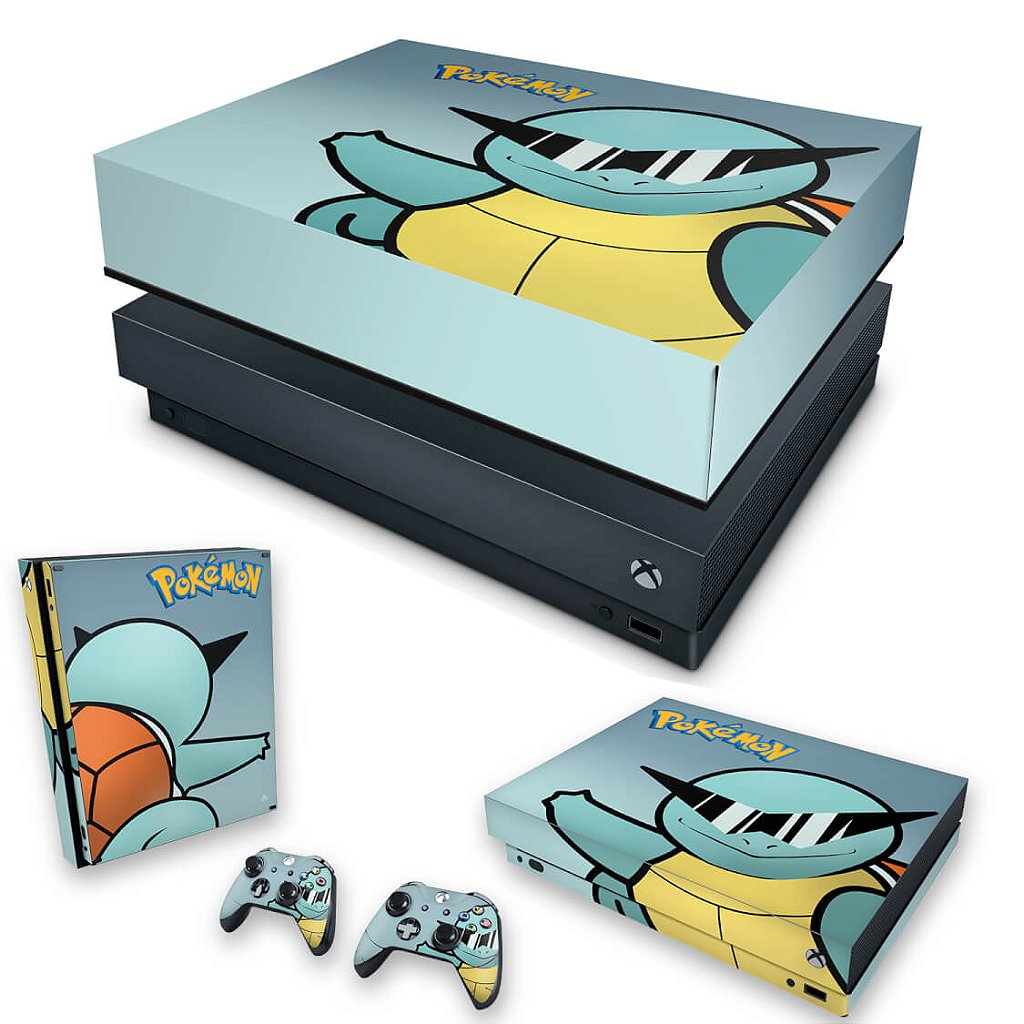 KIT Capa Anti Poeira e Skin Anti-Rage Xbox One X - Pokemon Squirtle