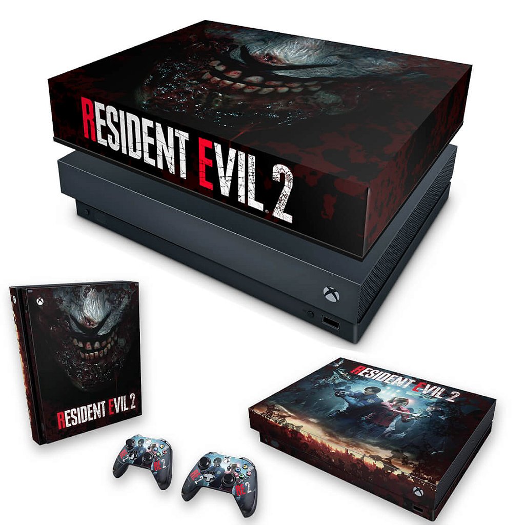 KIT Capa Anti Poeira e Skin Anti-Rage Xbox One X - Resident Evil 2 Remake