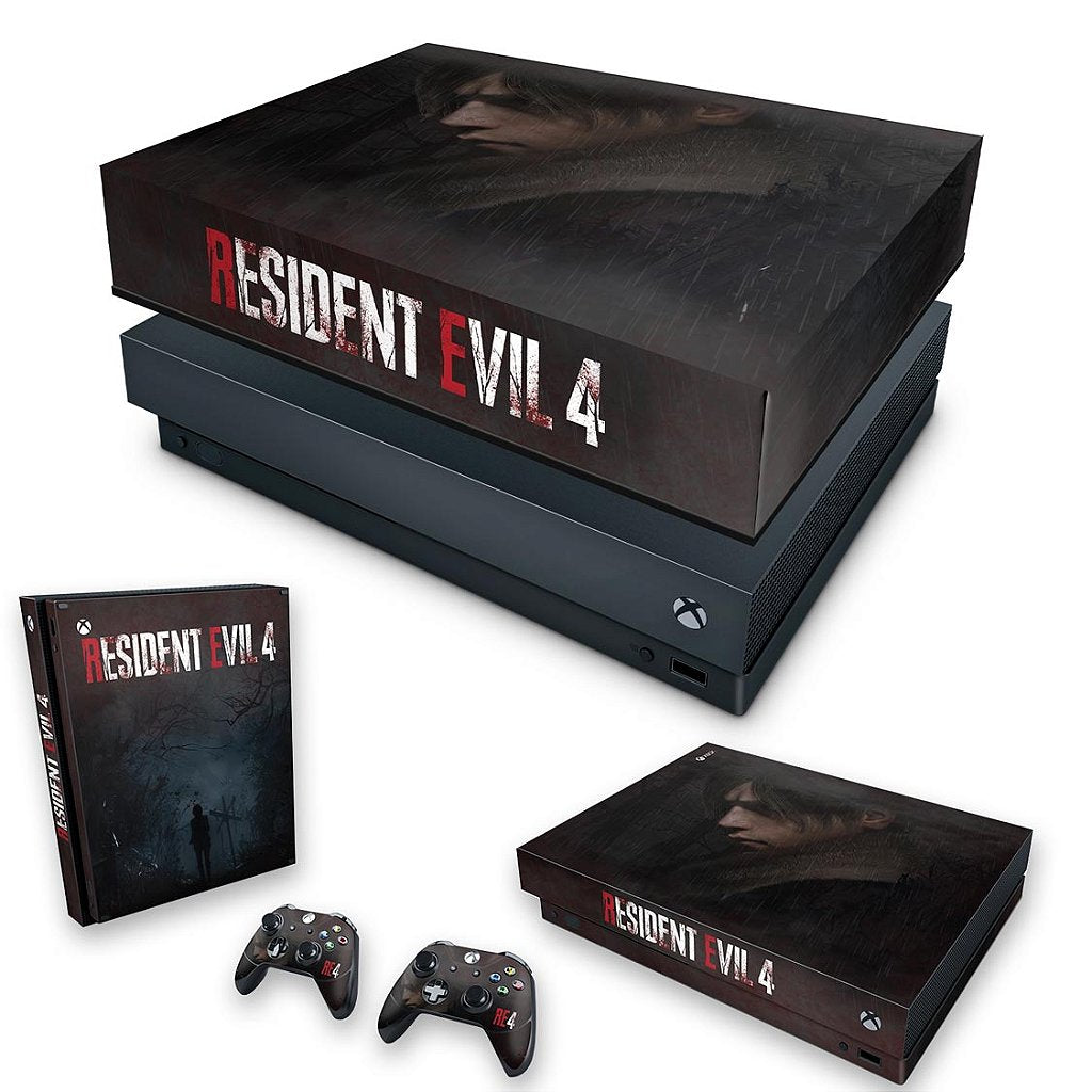 KIT Capa Anti Poeira e Skin Anti-Rage Xbox One X - Resident Evil 4 Remake