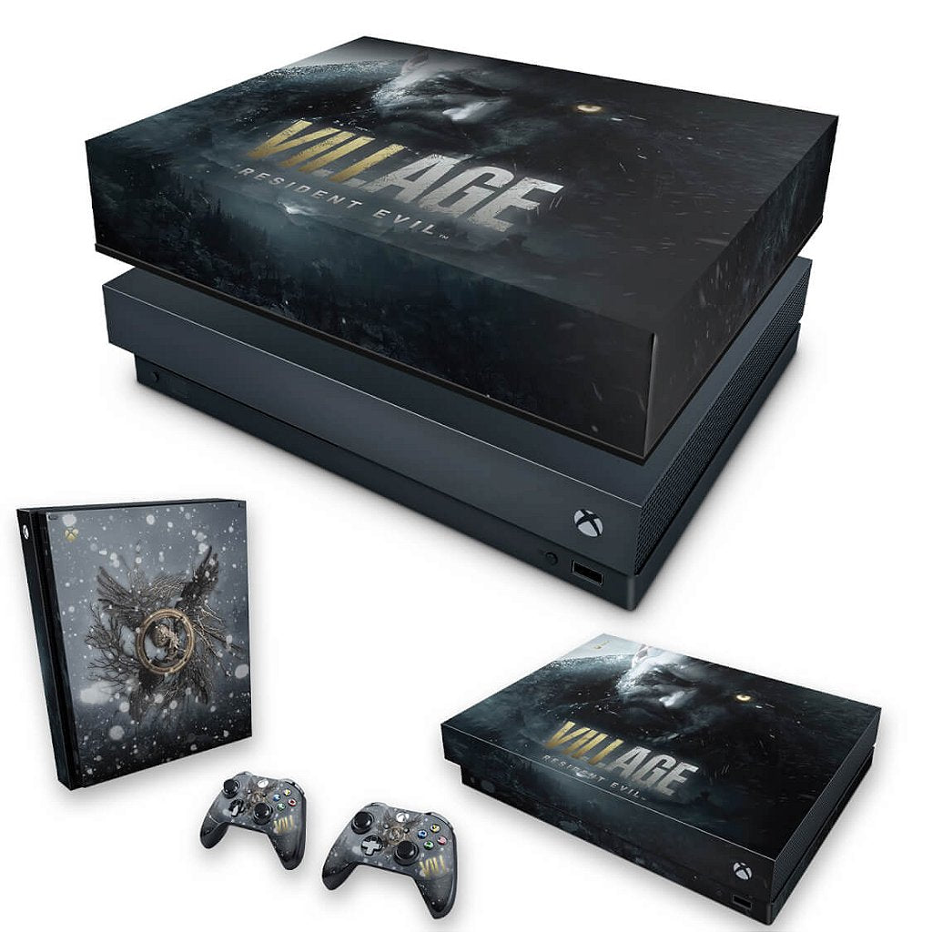 KIT Capa Anti Poeira e Skin Anti-Rage Xbox One X - Resident Evil Village