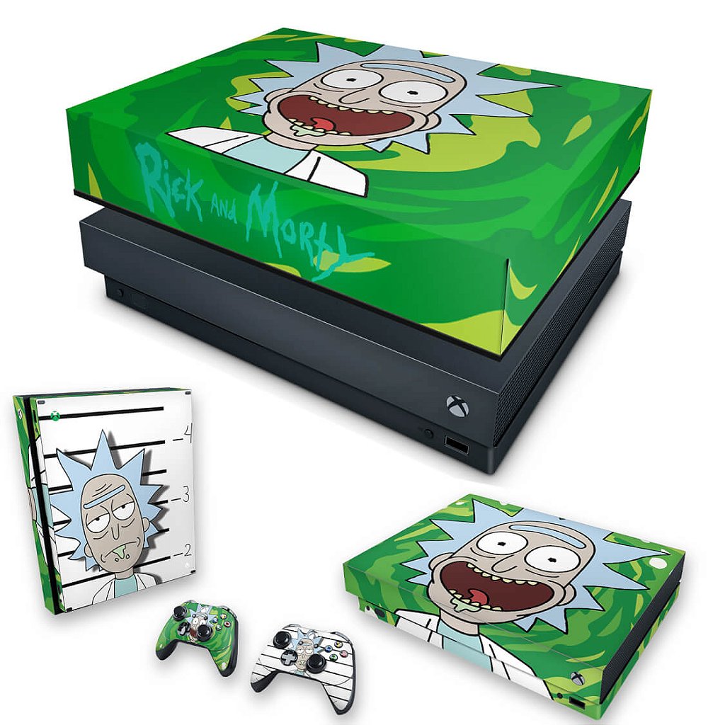 KIT Capa Anti Poeira e Skin Anti-Rage Xbox One X - Rick Rick and Morty