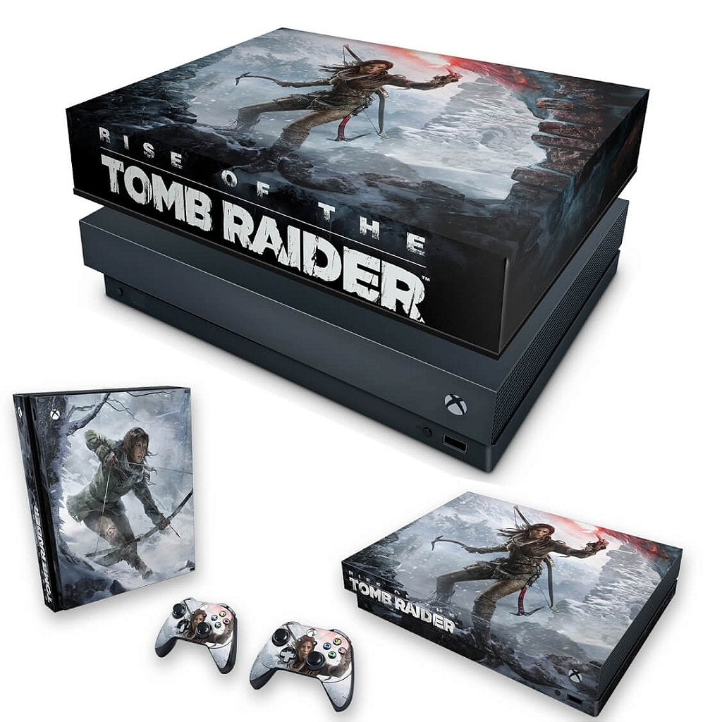 KIT Capa Anti Poeira e Skin Anti-Rage Xbox One X - Rise of the Tomb Raider
