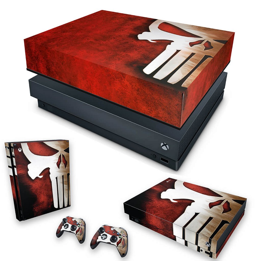 KIT Capa Anti Poeira e Skin Anti-Rage Xbox One X - The Punisher Justiceiro