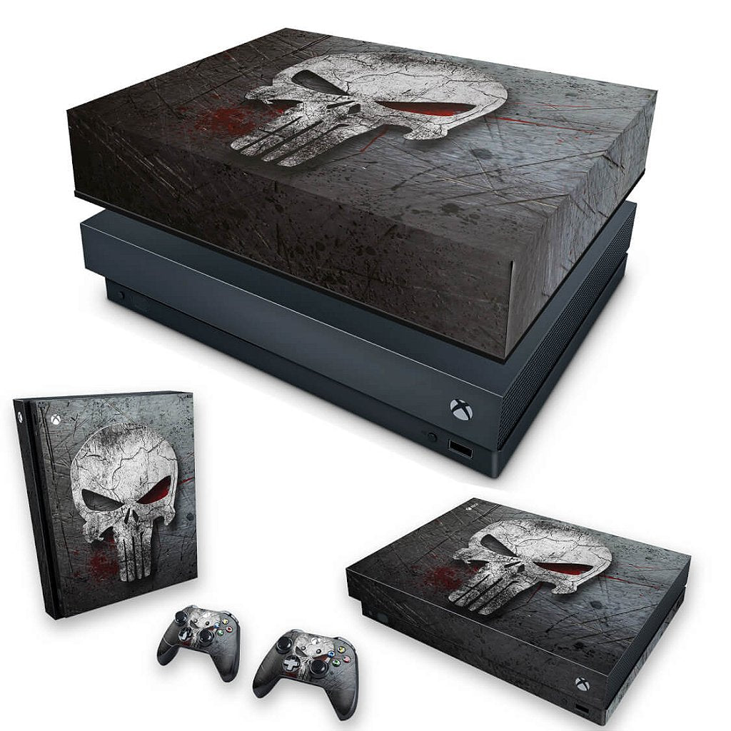 KIT Capa Anti Poeira e Skin Anti-Rage Xbox One X - The Punisher Justiceiro #b