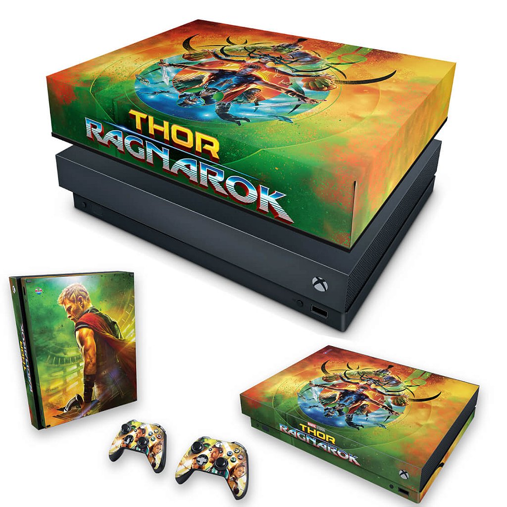 KIT Capa Anti Poeira e Skin Anti-Rage Xbox One X - Thor Ragnarok