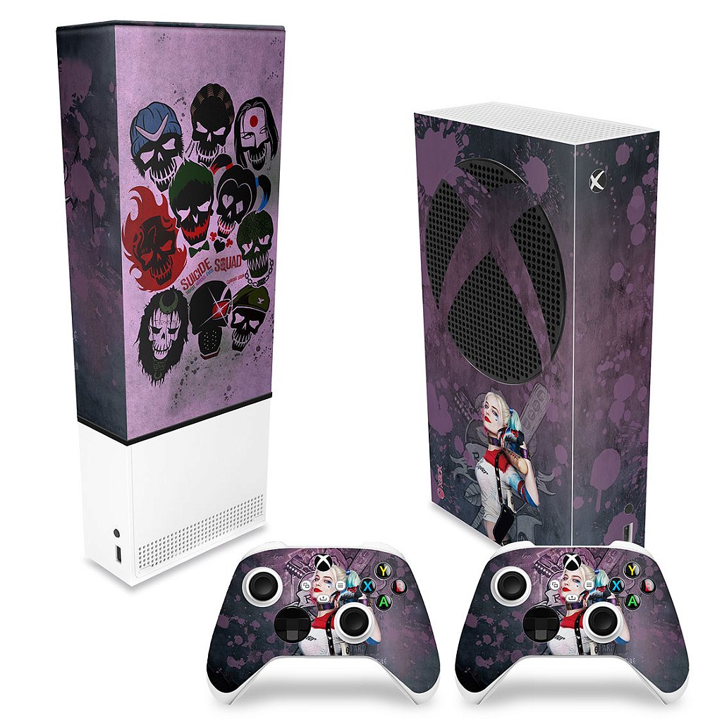 KIT Capa Anti Poeira e Skin Anti-Rage Xbox Series S Vertical - Arlequina Harley Quinn