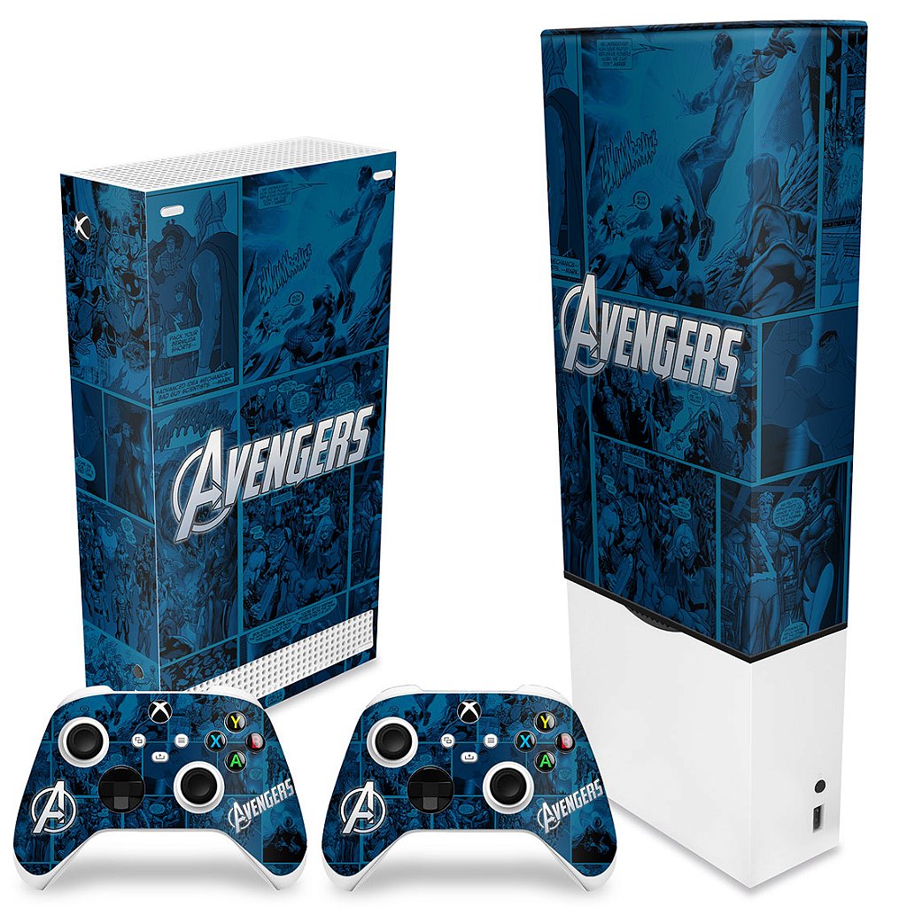 KIT Capa Anti Poeira e Skin Anti-Rage Xbox Series S Vertical - Avengers Vingadores Comics - Pop Arte Skins - foto 2