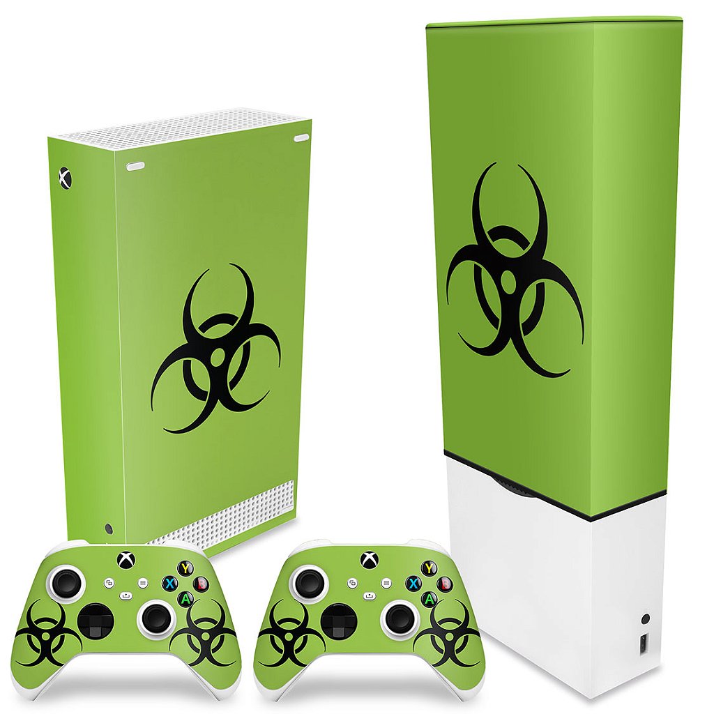 KIT Capa Anti Poeira e Skin Anti-Rage Xbox Series S Vertical - Biohazard Radioativo - Pop Arte Skins - foto 2