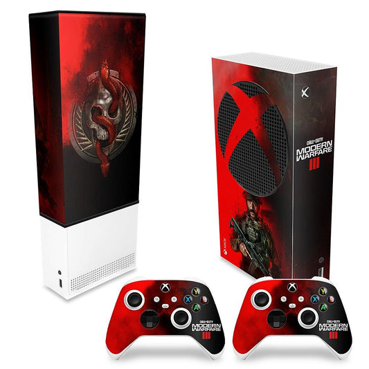 KIT Capa Anti Poeira e Skin Anti-Rage Xbox Series S Vertical - Call Of Duty Modern Warfare III