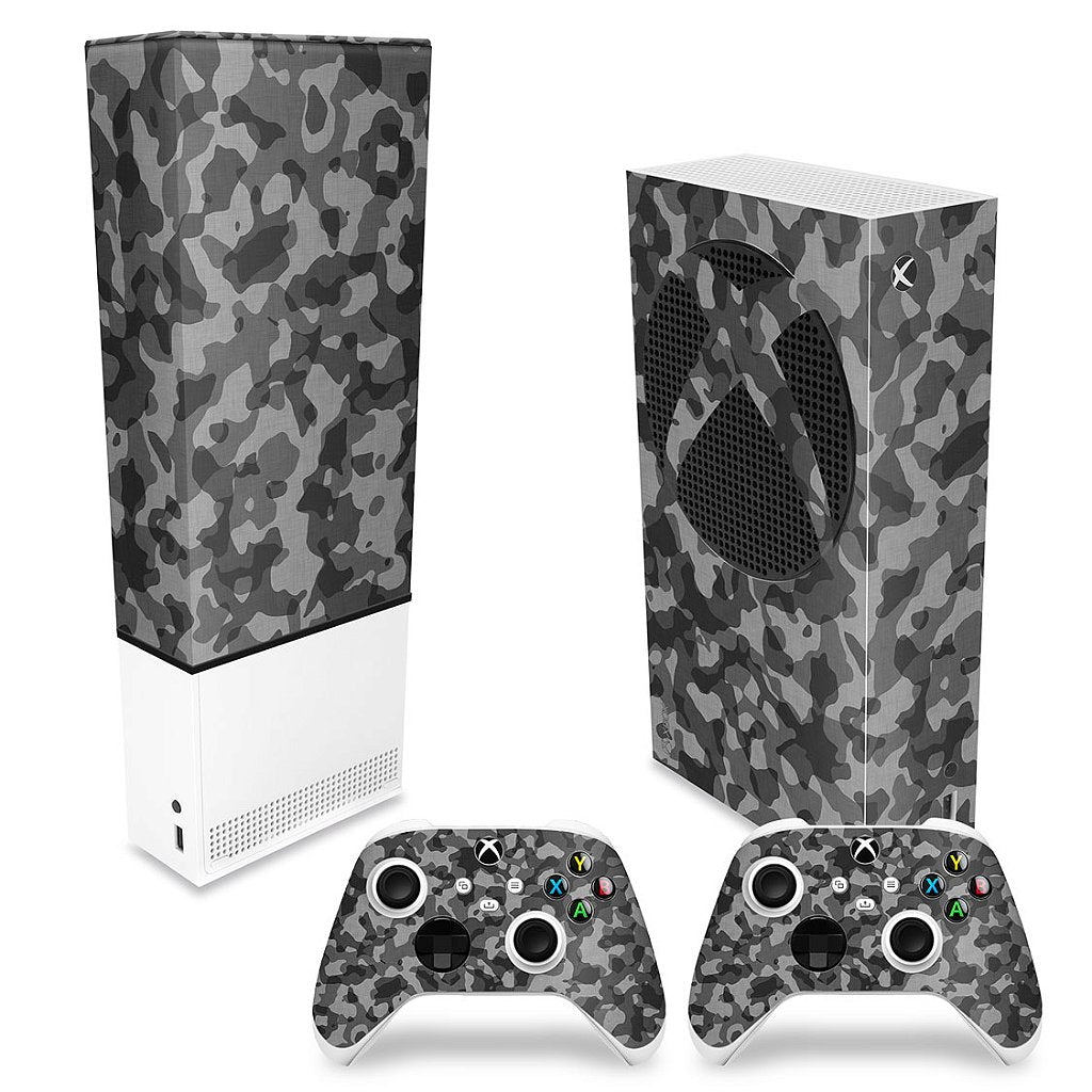 KIT Capa Anti Poeira e Skin Anti-Rage Xbox Series S Vertical - Camuflado Cinza