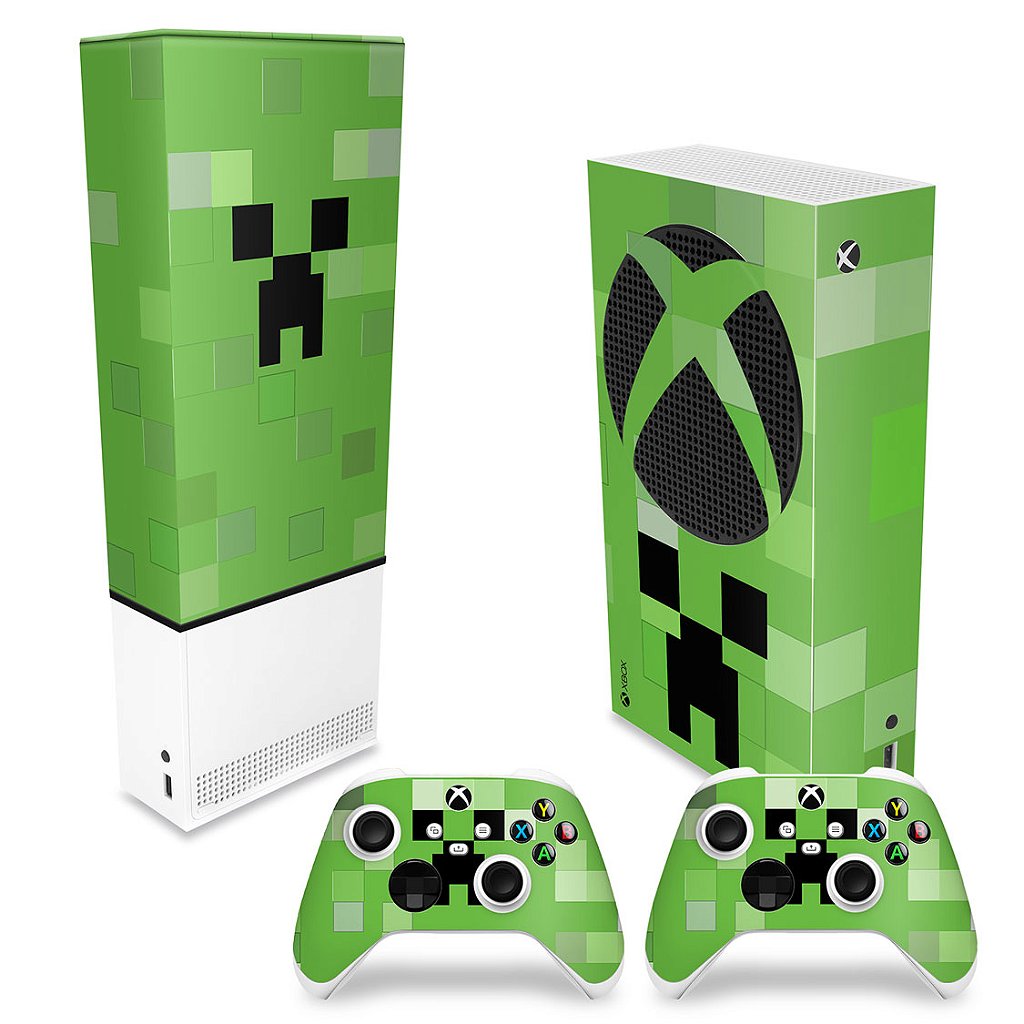 KIT Capa Anti Poeira e Skin Anti-Rage Xbox Series S Vertical - Creeper Minecraft