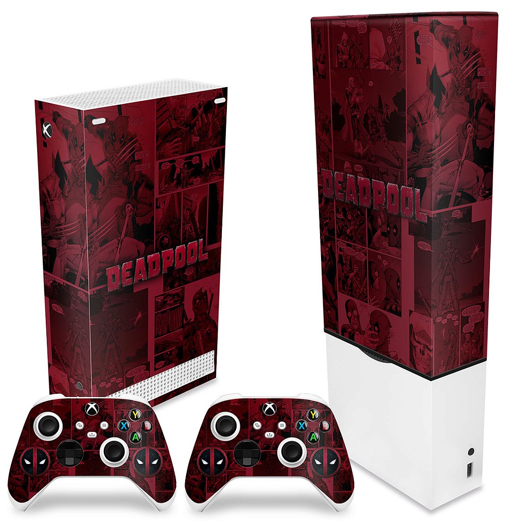 KIT Capa Anti Poeira e Skin Anti-Rage Xbox Series S Vertical - Deadpool Comics - Pop Arte Skins - foto 2