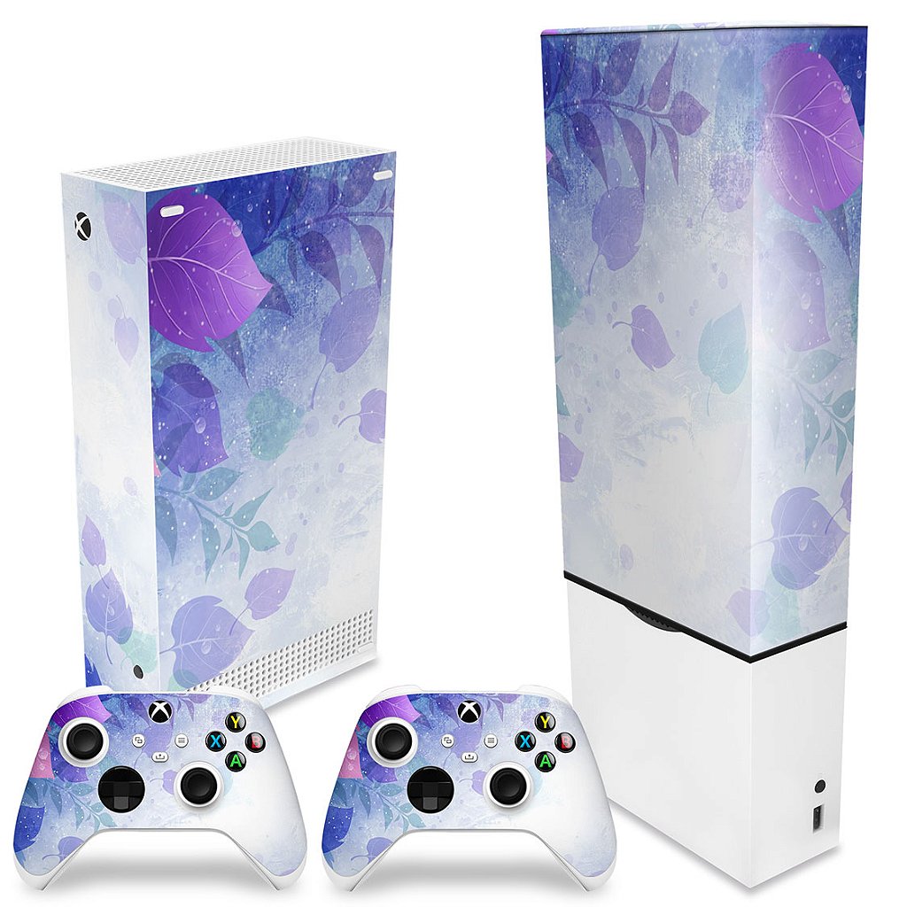 KIT Capa Anti Poeira e Skin Anti-Rage Xbox Series S Vertical - Folhas Lilás - Pop Arte Skins - foto 2