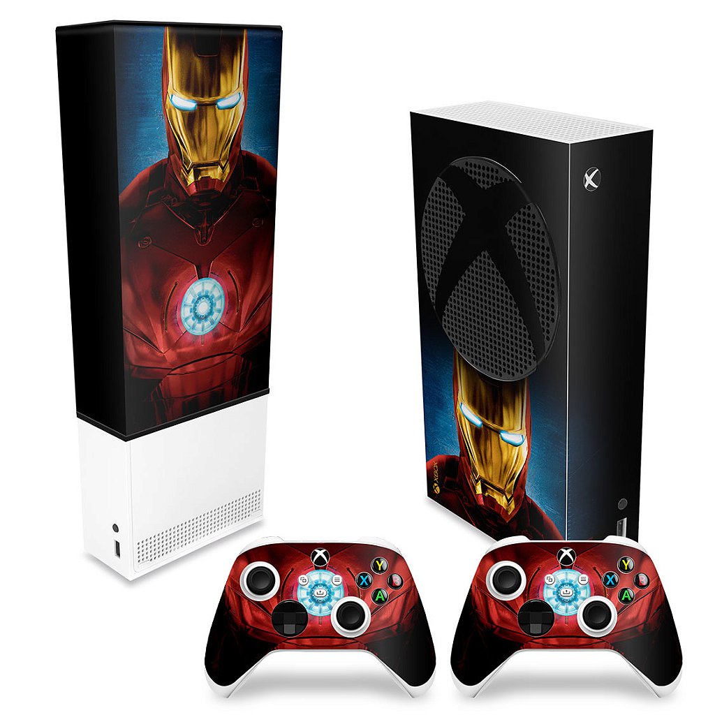 KIT Capa Anti Poeira e Skin Anti-Rage Xbox Series S Vertical - Iron Man Homem De Ferro