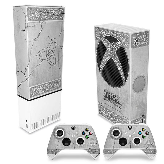 KIT Capa Anti Poeira e Skin Anti-Rage Xbox Series S Vertical - Mjolnir Thor Amor e Trovão